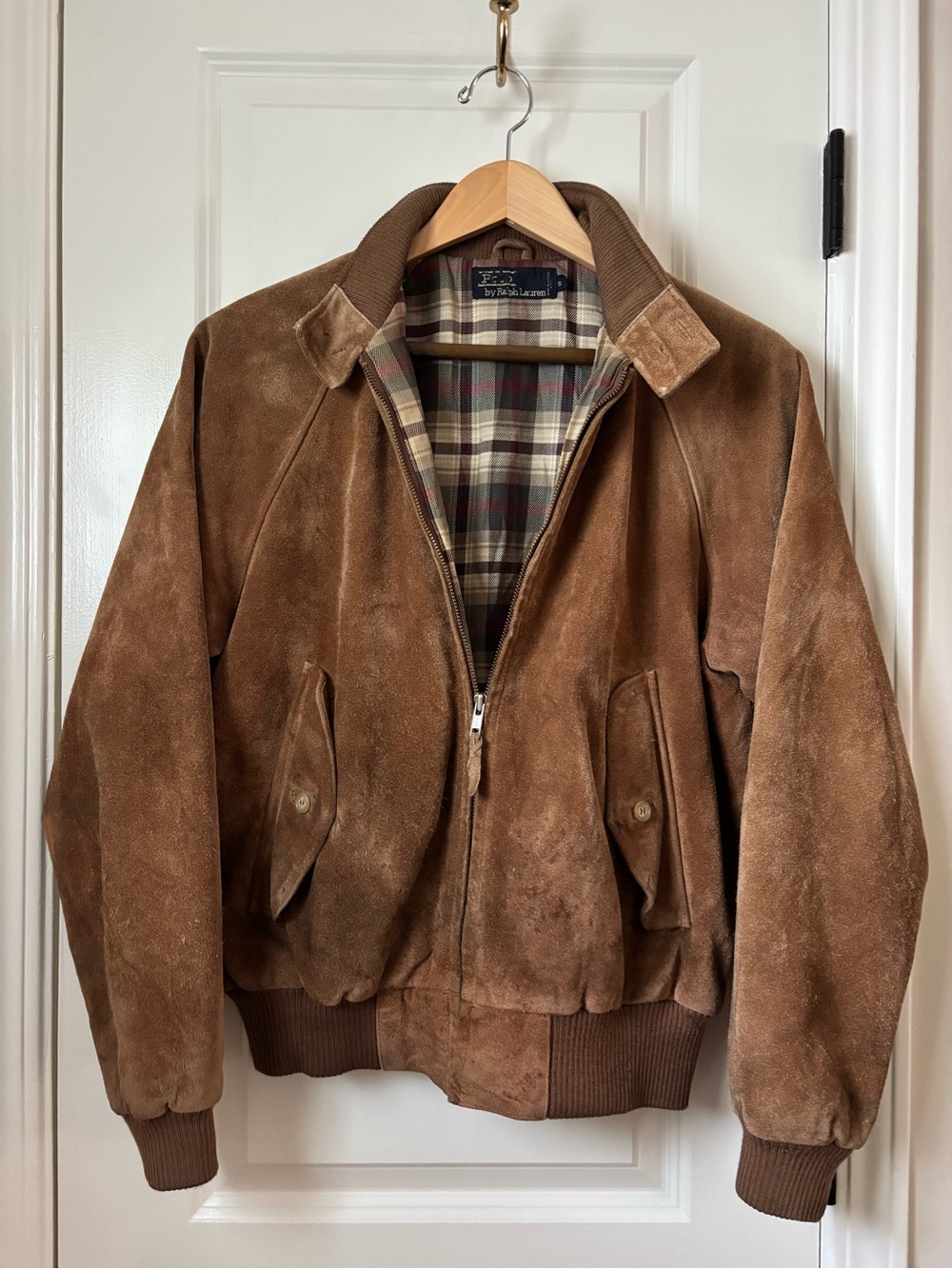 VINTAGE POLO BY RALPH LAUREN SUEDE BOMBER JACKET WITH PLAID LINING🔥